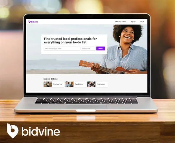 Laptop displaying the Bidvine website